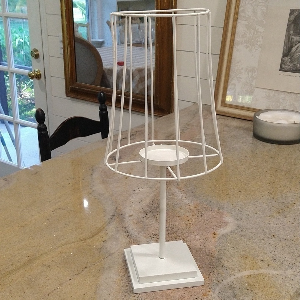 Wire Ivory cream painted candle holder centerpiece shabby chic cottage core
